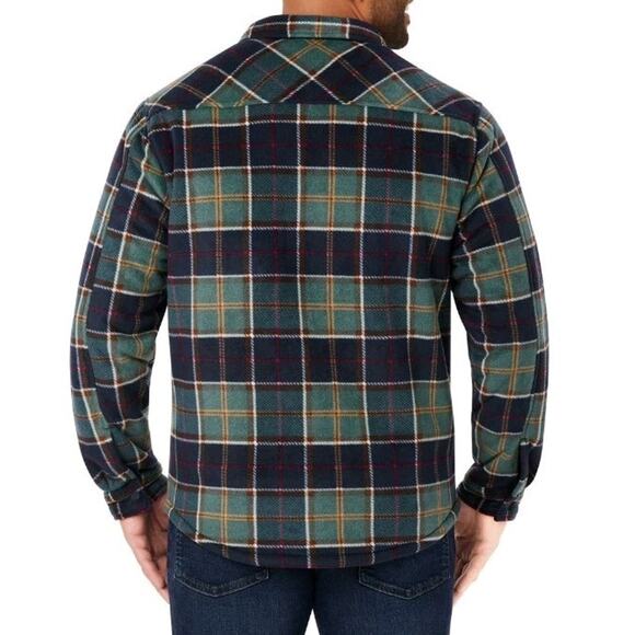 Member's Mark Men's Fleece & Sherpa Lined Shacket Blue Green Plaid Pocketed XL - Picture 5 of 16
